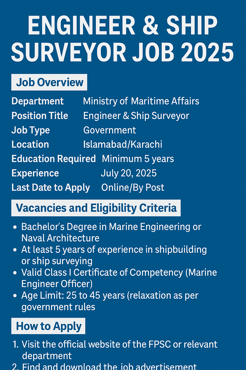 Engineer & Ship Surveyor Job 2025